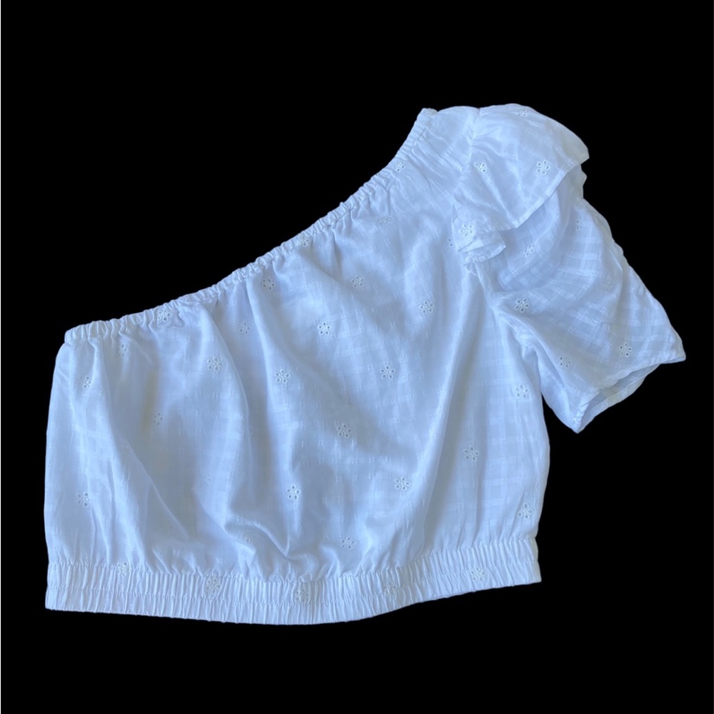 NWT Universal Thread Women's One Shoulder Eyelet Crop Top White Size L Lined
